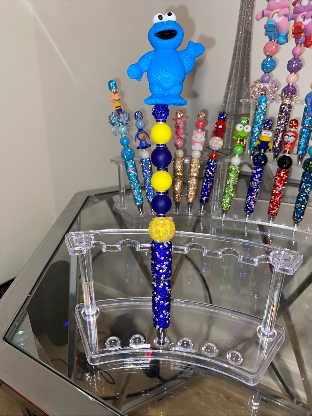 Blue Cookie Monster Beaded Pen - Blue & Yellow